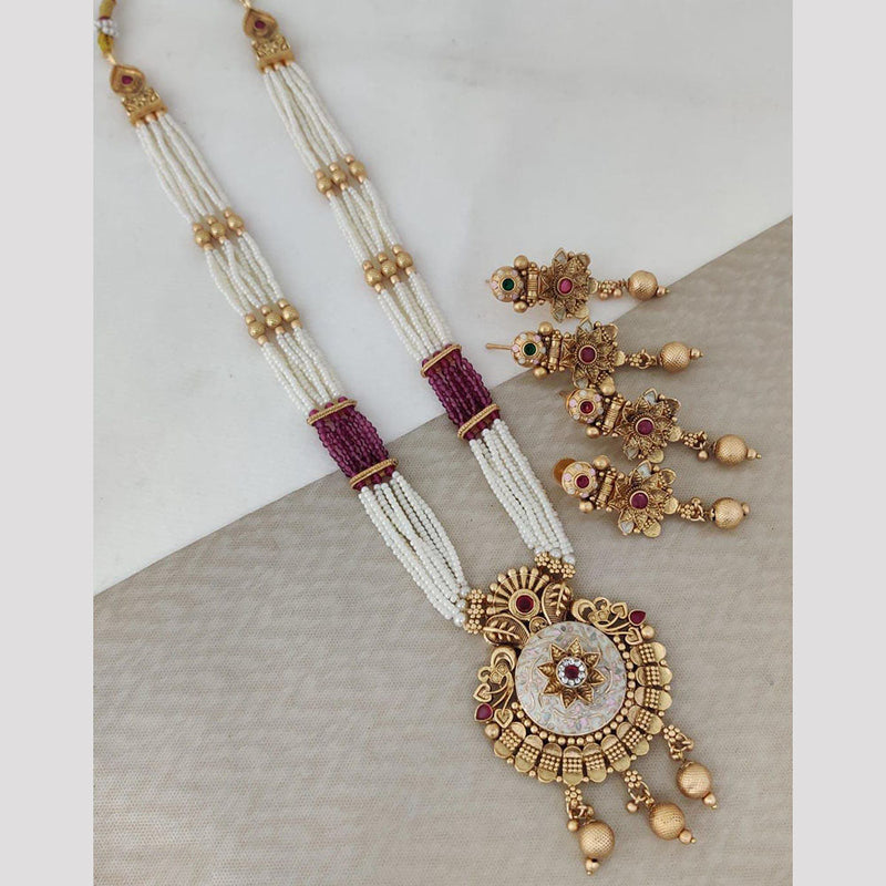 Rani Sati Jewels Gold Plated Pearl And Pota Stone Long Necklace Set