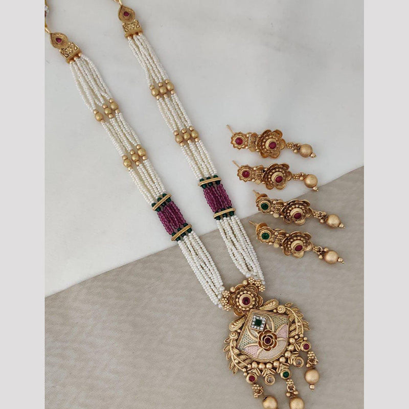 Rani Sati Jewels Gold Plated Pearl And Pota Stone Long Necklace Set