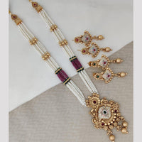 Rani Sati Jewels Gold Plated Pota Stone And Pearl Long Necklace Set