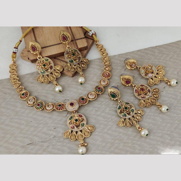 Rani Sati Jewels Gold Plated Pearl And Pota Stone Necklace Set