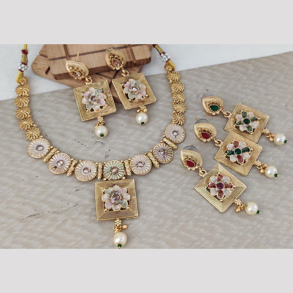 Rani Sati Jewels Gold Plated Pearl And Pota Stone Necklace Set