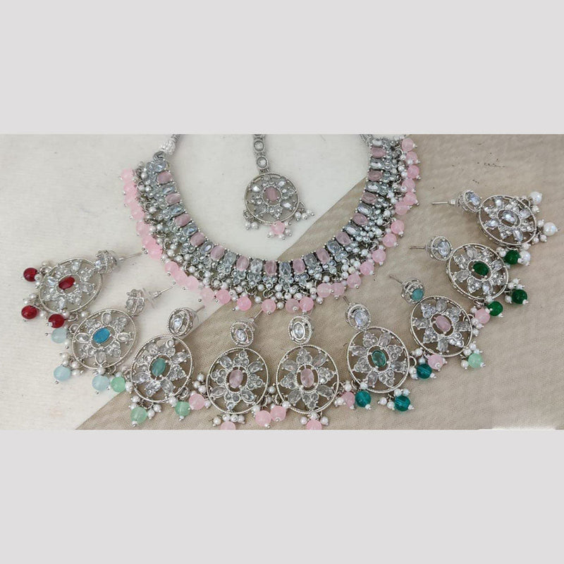 Rani Sati Jewels Silver Plated Crystal Stone And Beads Necklace Set