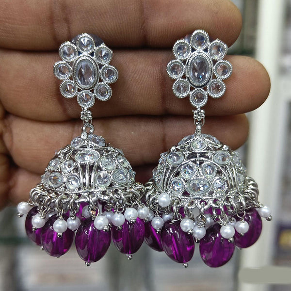Rani Sati Jewels Silver Plated Crystal Stone Jhumki Earrings