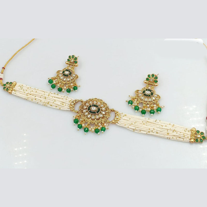 Rani Sati Jewels Gold Plated Kundan And Pearl Choker Necklace Set