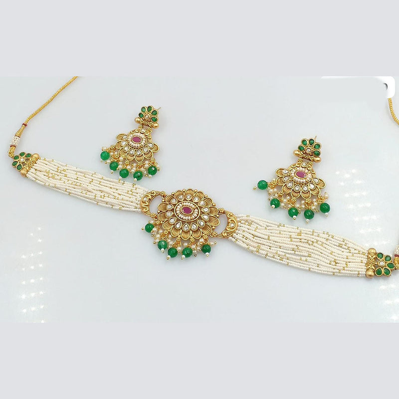 Rani Sati Jewels Gold Plated Kundan And Pearl Choker Necklace Set