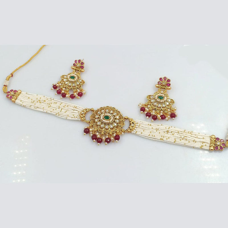 Rani Sati Jewels Gold Plated Kundan And Pearl Choker Necklace Set