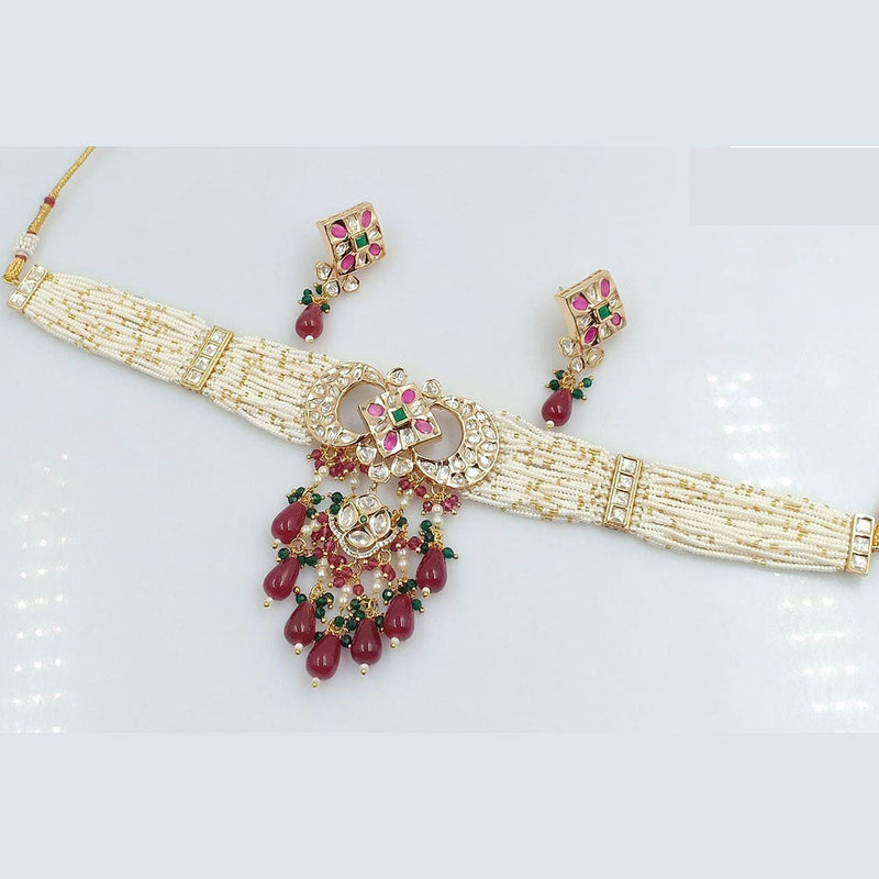 Rani Sati Jewels Gold Plated Kundan And Pearl Choker Necklace Set