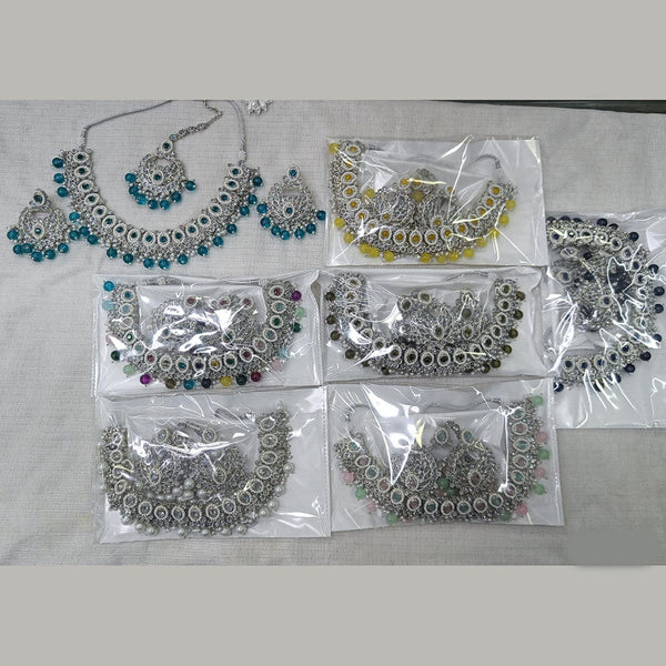 Rani Sati Jewels Silver Plated Reverse AD Necklace Set