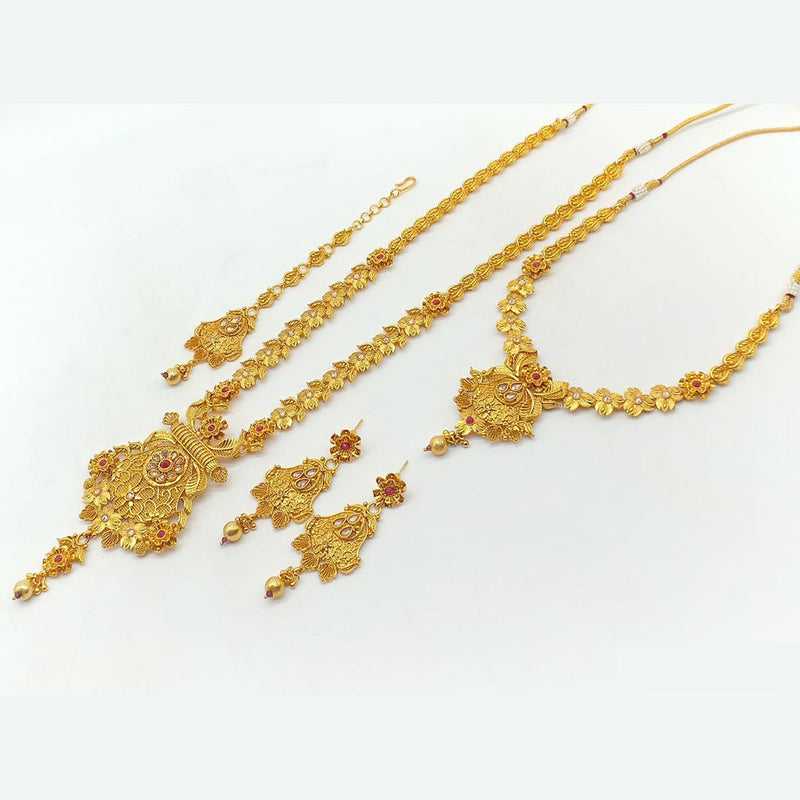 Rani Sati Jewels Gold Plated Pota Stone Double Necklace Set