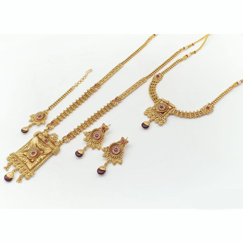 Rani Sati Jewels Gold Plated Pota Stone Double Necklace Set