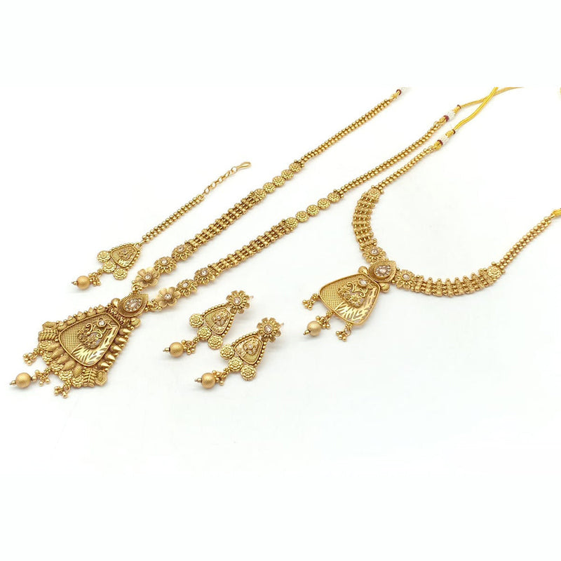 Rani Sati Jewels Gold Plated Pota Stone Double Necklace Set