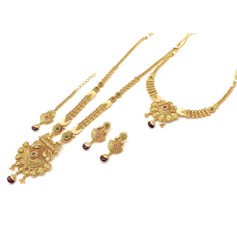 Rani Sati Jewels Gold Plated Pota Stone Double Necklace Set