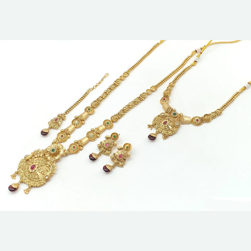 Rani Sati Jewels Gold Plated Pota Stone Double Necklace Set