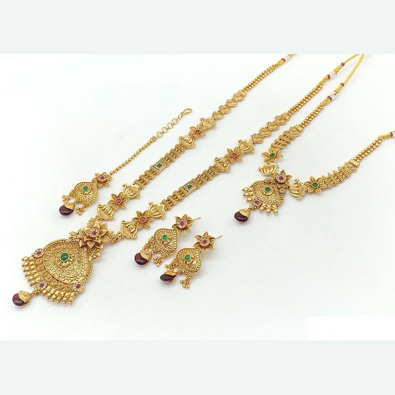 Rani Sati Jewels Gold Plated Pota Stone Double Necklace Set