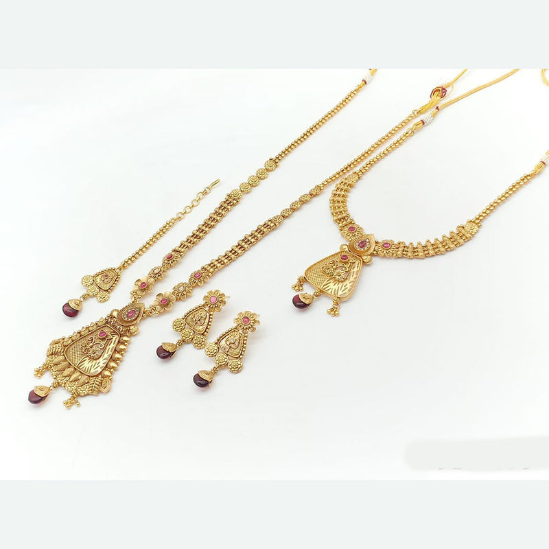 Rani Sati Jewels Gold Plated Pota Stone Double Necklace Set