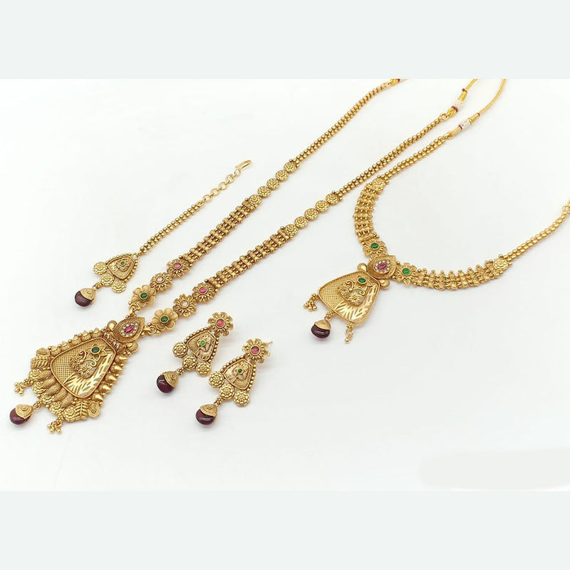 Rani Sati Jewels Gold Plated Pota Stone Double Necklace Set