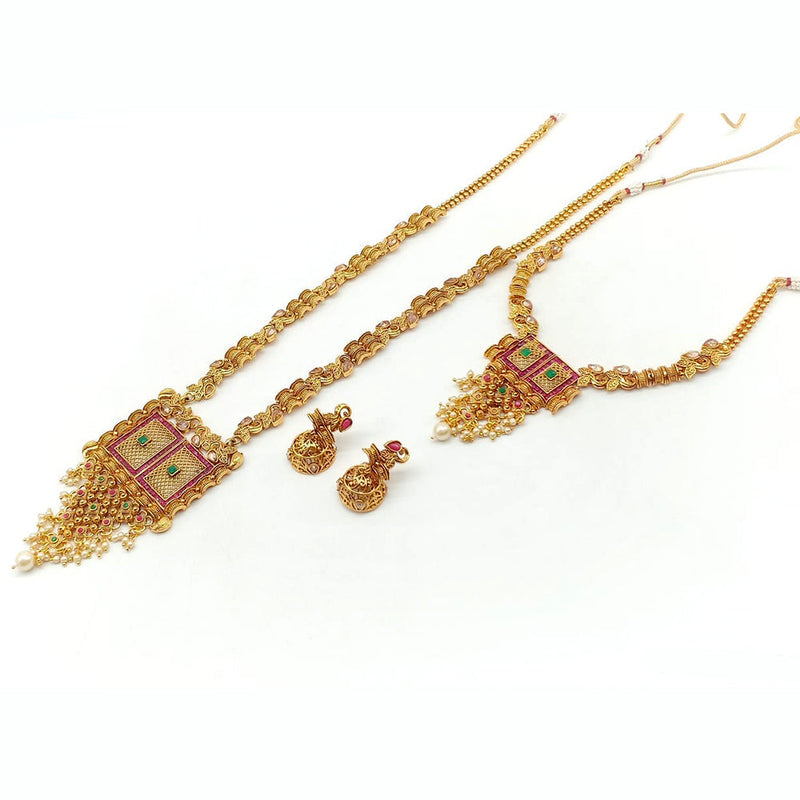 Rani Sati Jewels Gold Plated Pota Stone Double Necklace Set