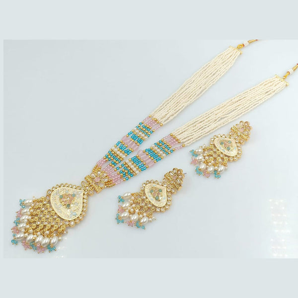 Rani Sati Jewels Gold Plated Pearl And Kundan Long Necklace Set