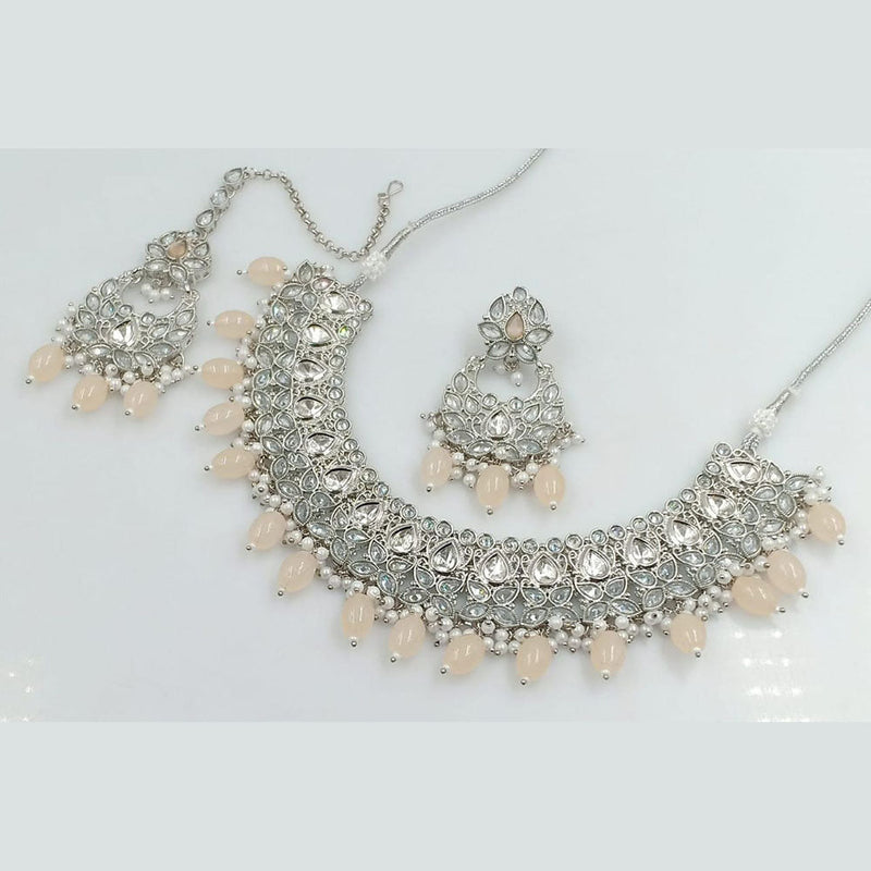 Rani Sati Jewels Silver Plated Reverse AD Necklace Set