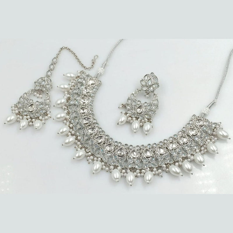 Rani Sati Jewels Silver Plated Reverse AD Necklace Set