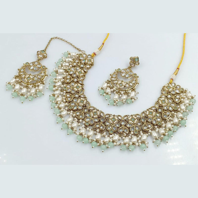 Rani Sati Jewels Gold Plated Reverse AD And Pearl Necklace Set