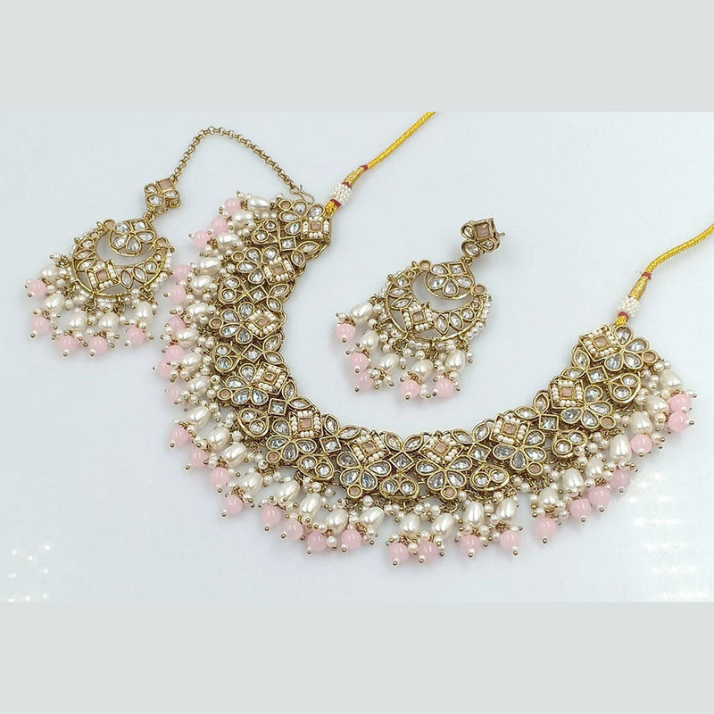 Rani Sati Jewels Gold Plated Reverse AD And Pearl Necklace Set