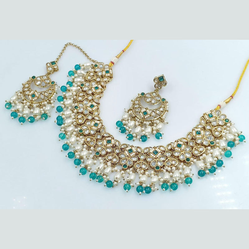 Rani Sati Jewels Gold Plated Reverse AD And Pearl Necklace Set