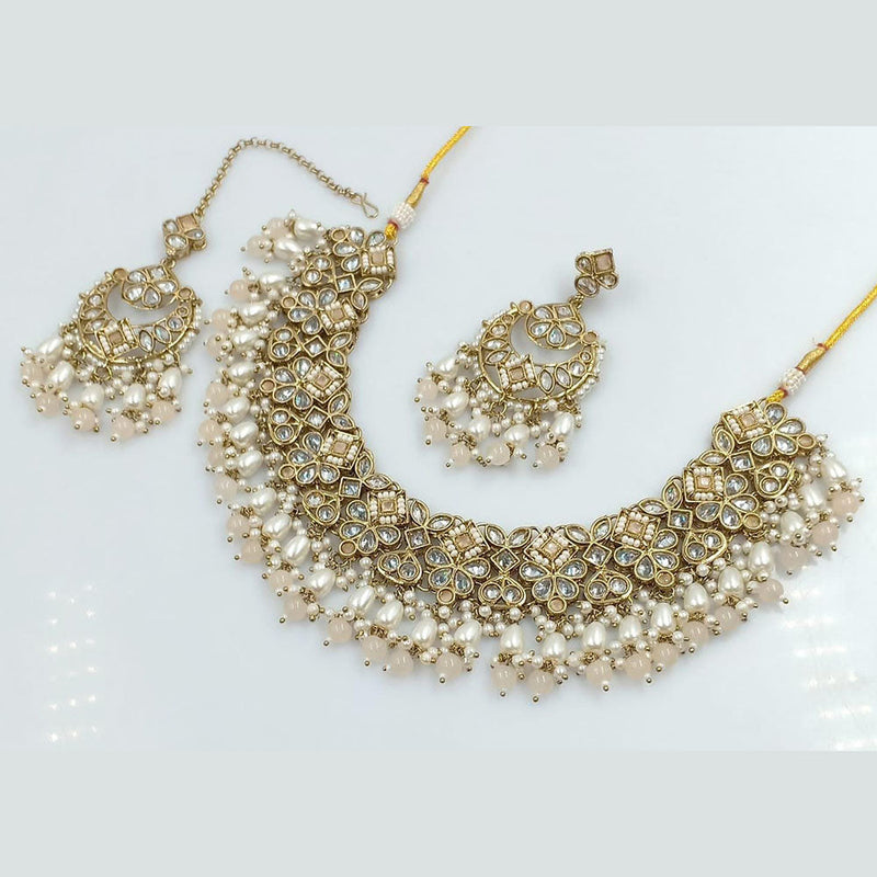 Rani Sati Jewels Gold Plated Reverse AD And Pearl Necklace Set