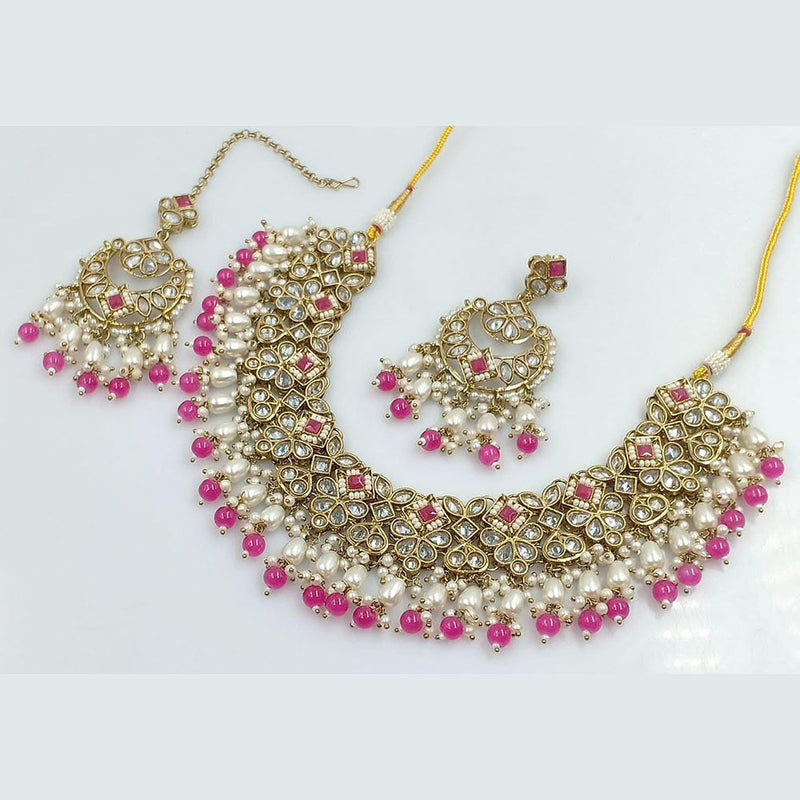 Rani Sati Jewels Gold Plated Reverse AD And Pearl Necklace Set