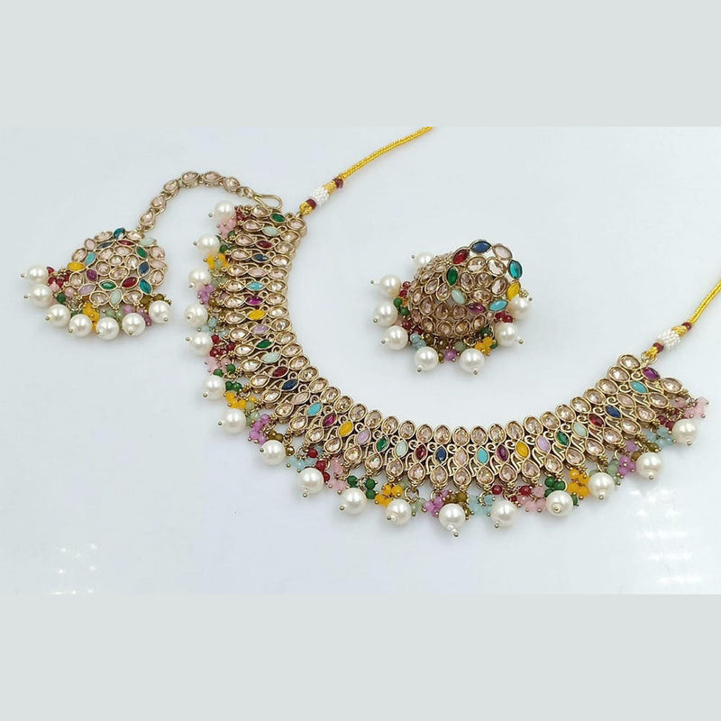 Rani Sati Jewels Gold Plated Reverse AD Necklace Set