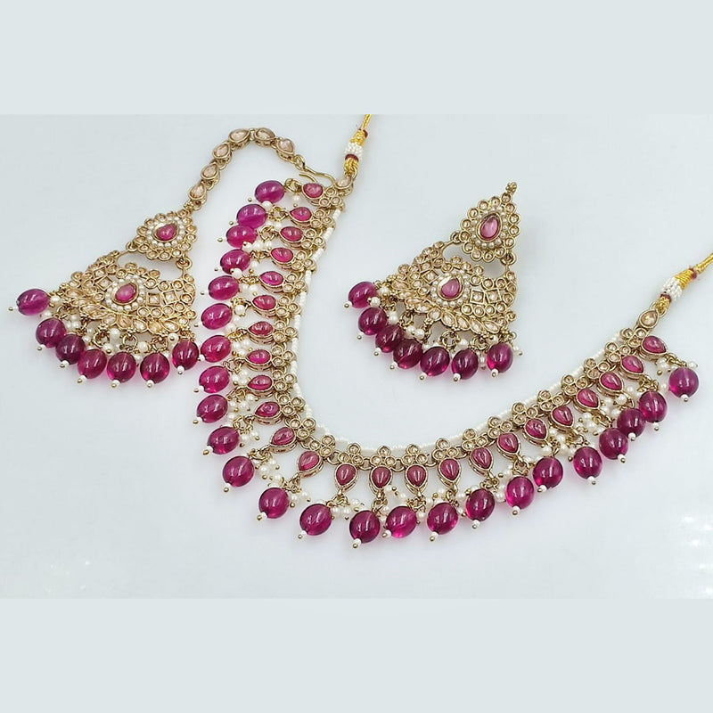 Rani Sati Jewels Gold Plated Kundan And Beads Necklace Set