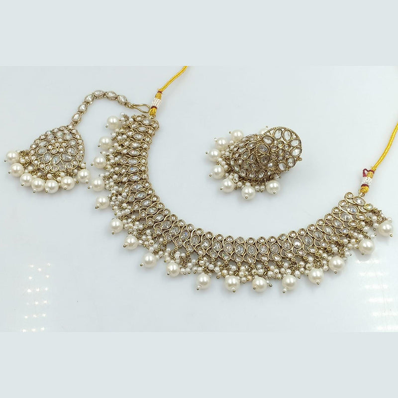 Rani Sati Jewels Gold Plated Kundan And Pearl Necklace Set