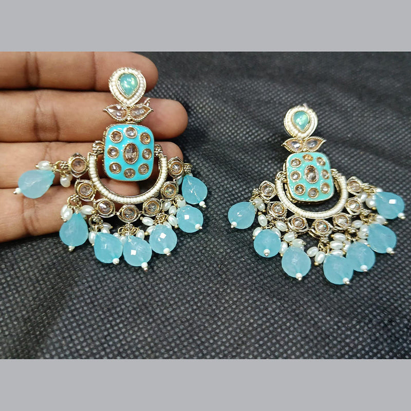 Rani Sati Jewels Gold Plated Meenakari Stone And Pearl Dangler Earrings