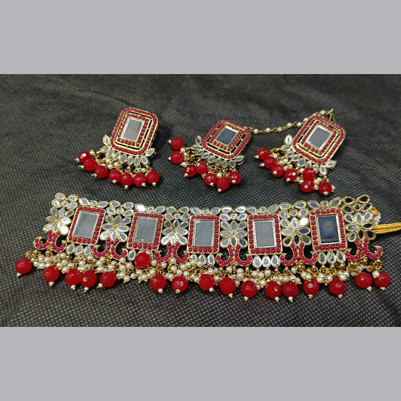 Rani Sati Jewels Gold Plated Mirror And Pearl Choker Necklace Set