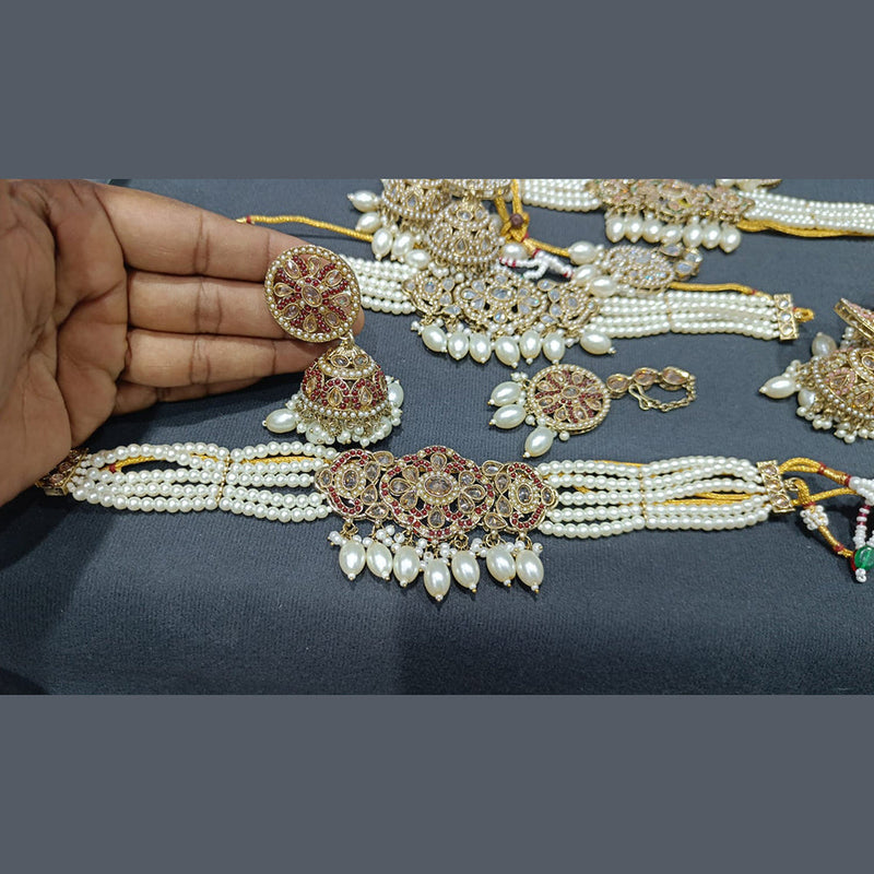 Rani Sati Jewels Gold Plated Crystal Stone Choker Necklace Set