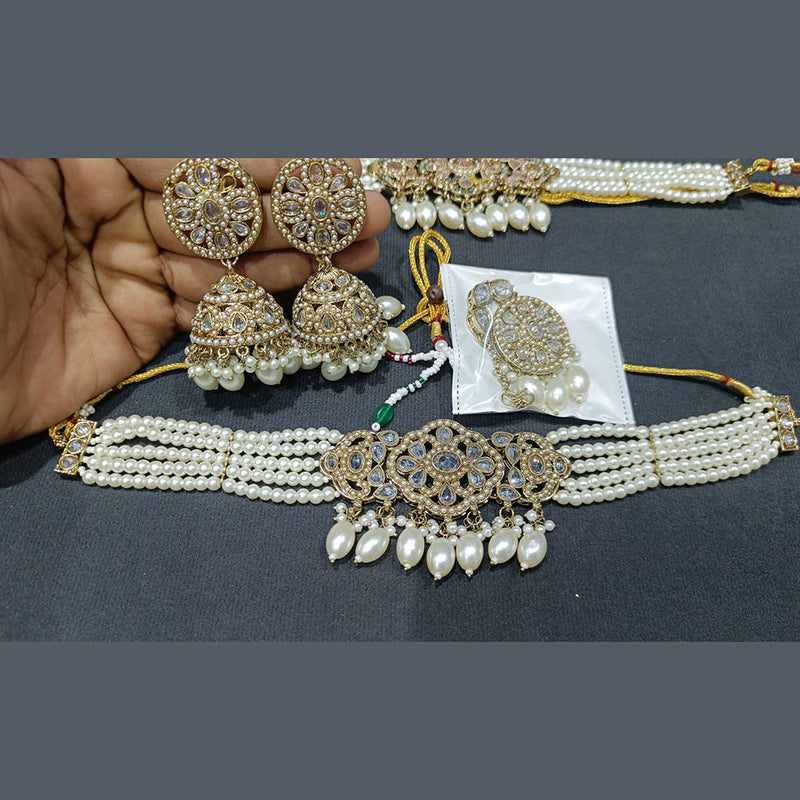 Rani Sati Jewels Gold Plated Crystal Stone Choker Necklace Set