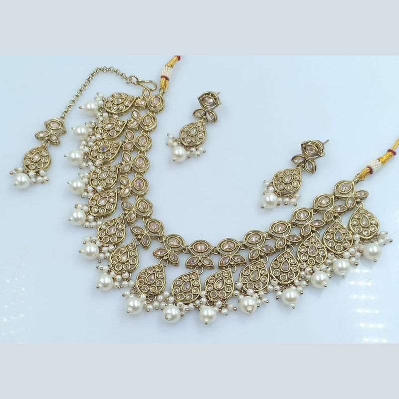 Rani Sati Jewels Gold Plated Kundan And Pearl Necklace Set