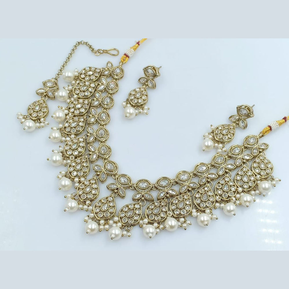 Rani Sati Jewels Gold Plated Kundan And Pearl Necklace Set