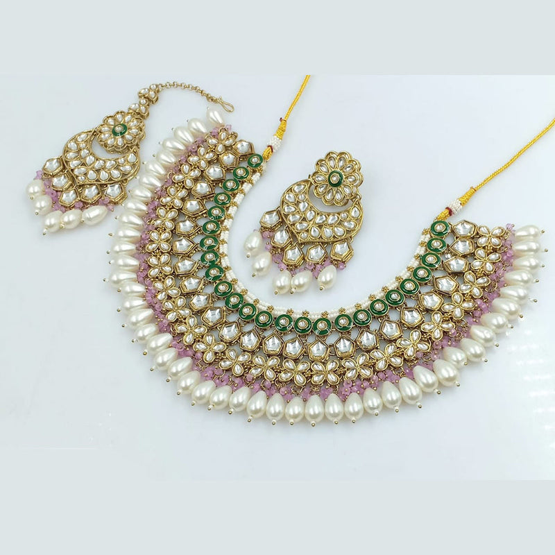 Rani Sati Jewels Gold Plated Kundan And Pearl Necklace Set