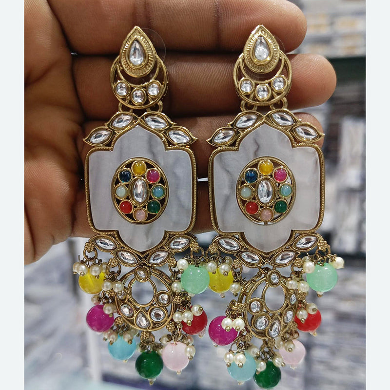 Rani Sati Jewels Gold Plated Kundan Stone And Pearl Dangler Earrings