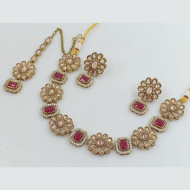 Rani Sati Jewels Gold Plated Reverse AD Necklace Set