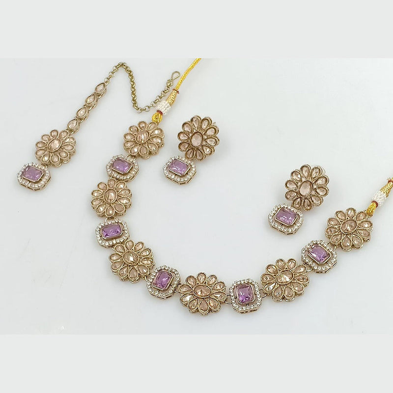 Rani Sati Jewels Gold Plated Reverse AD Necklace Set