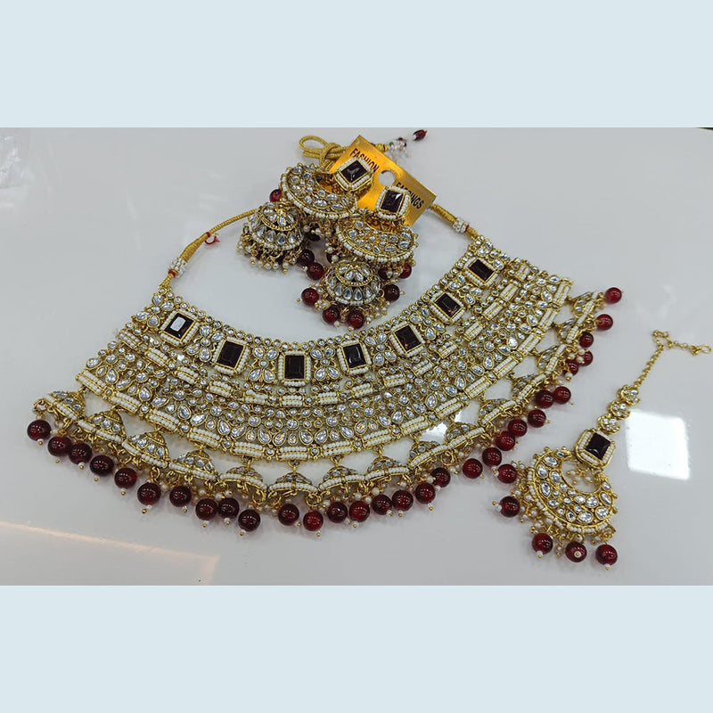 Rani Sati Jewels Gold Plated Kundan And Pearl Choker Necklace Set