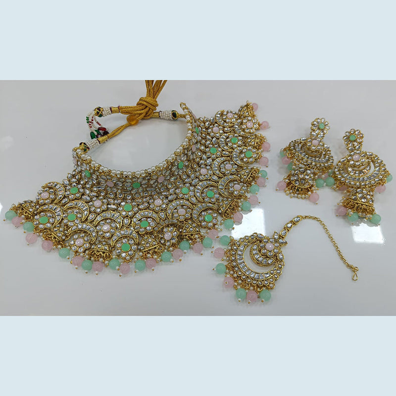 Rani Sati Jewels Gold Plated Kundan And Pearl Choker Necklace Set