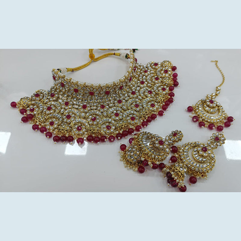 Rani Sati Jewels Gold Plated Kundan And Pearl Choker Necklace Set