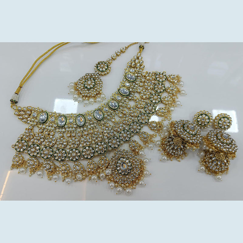 Rani Sati Jewels Gold Plated Kundan And Pearl Choker Necklace Set