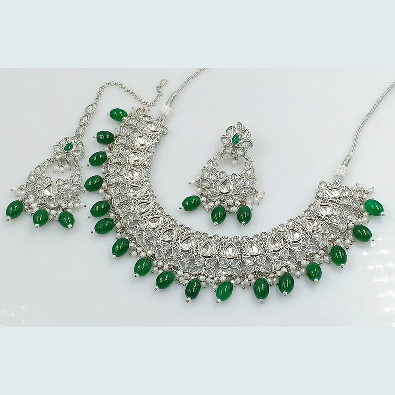 Rani Sati Jewels Silver Plated Reverse AD Necklace Set