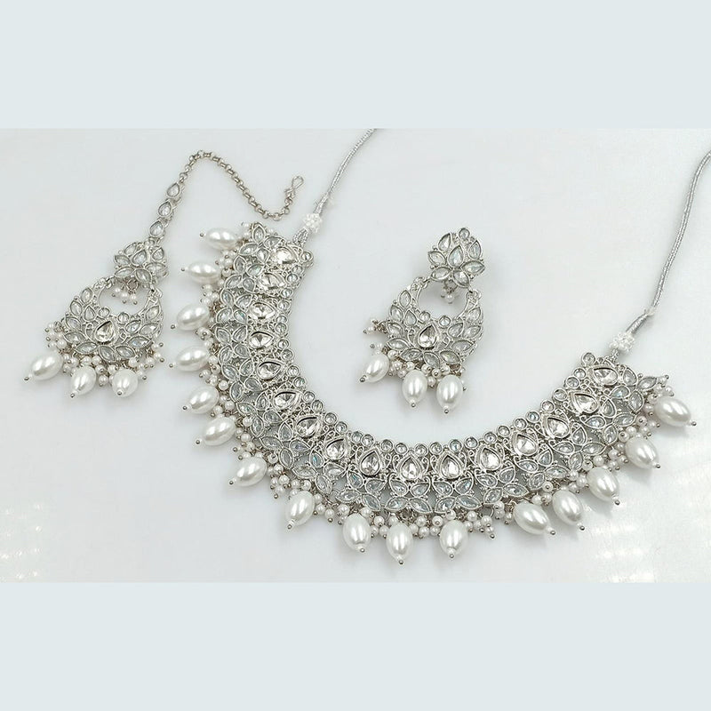 Rani Sati Jewels Silver Plated Reverse AD Necklace Set