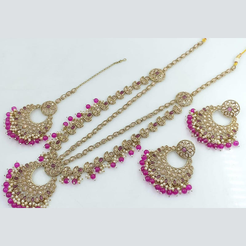 Rani Sati Jewels Gold Plated Crystal Stone And Beads Long Necklace Set