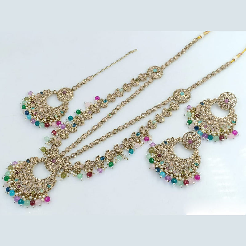 Rani Sati Jewels Gold Plated Crystal Stone And Beads Long Necklace Set